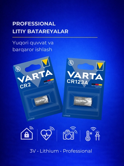 Batareykalar VARTA CR123A va CR2 litiy 3V — fotoapparat, domofon, fonar - 