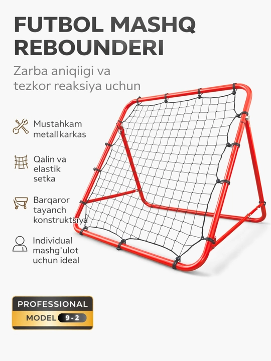Futbol mashq rebounderi 9-2, metall karkasli qaytaruvchi setka, individual trening uchun