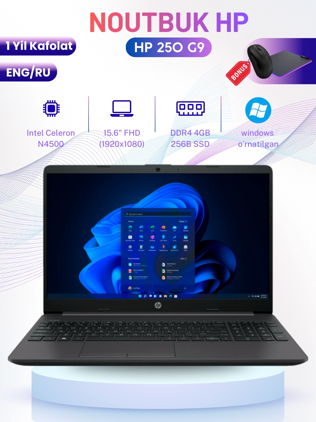 Ноутбук HP 15-fd0531nia (Intel Core i3-1315U/ DDR4 4 ГБ/ SSD 256 ГБ/ 15.6"LCD Full HD) за 3199000 сум со скидкой 67%. Uzum Market