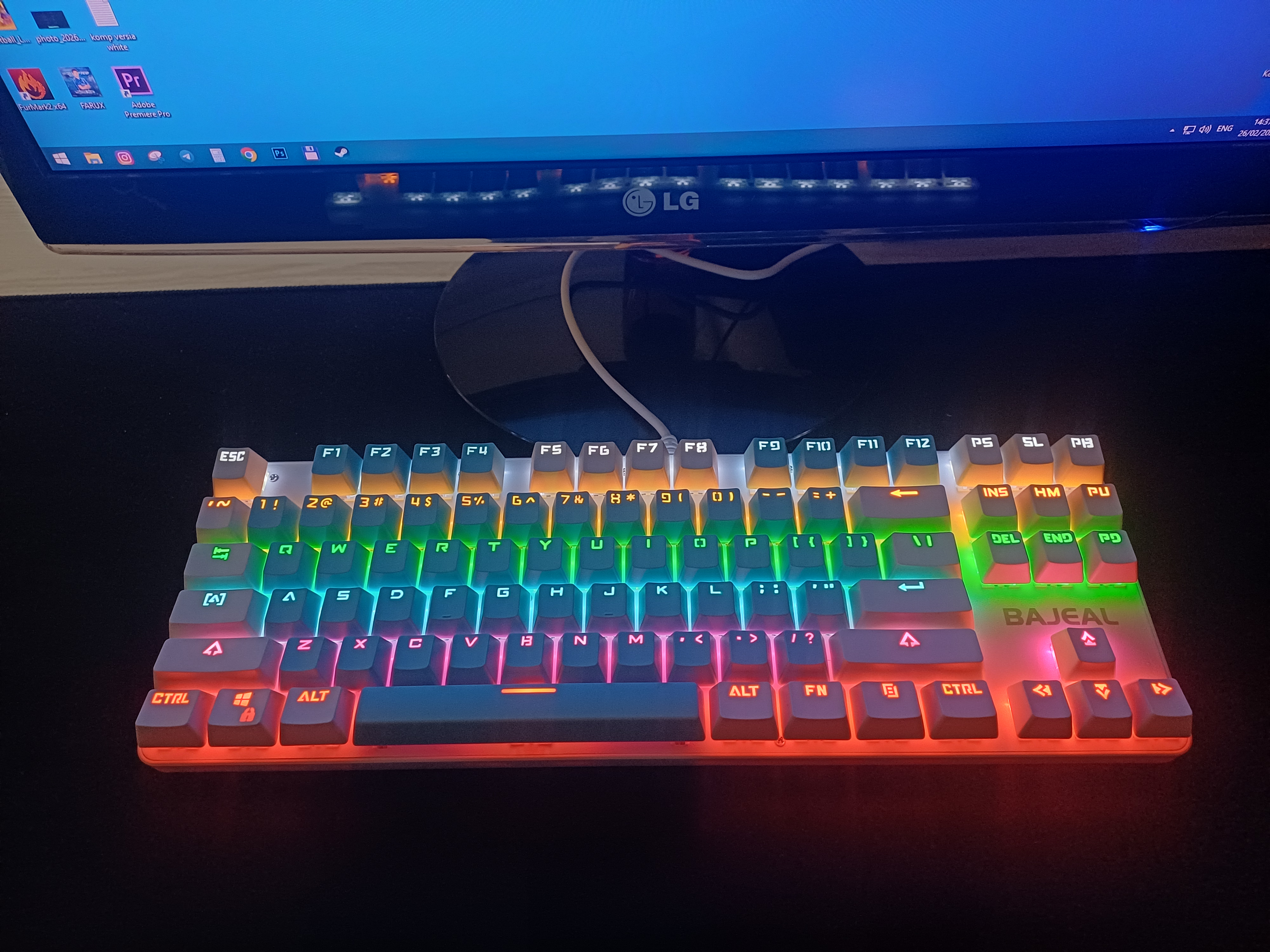 Mexanik klaviatura BAJEAL K100.blue-white, 87 tugma, RGB yoritgichli