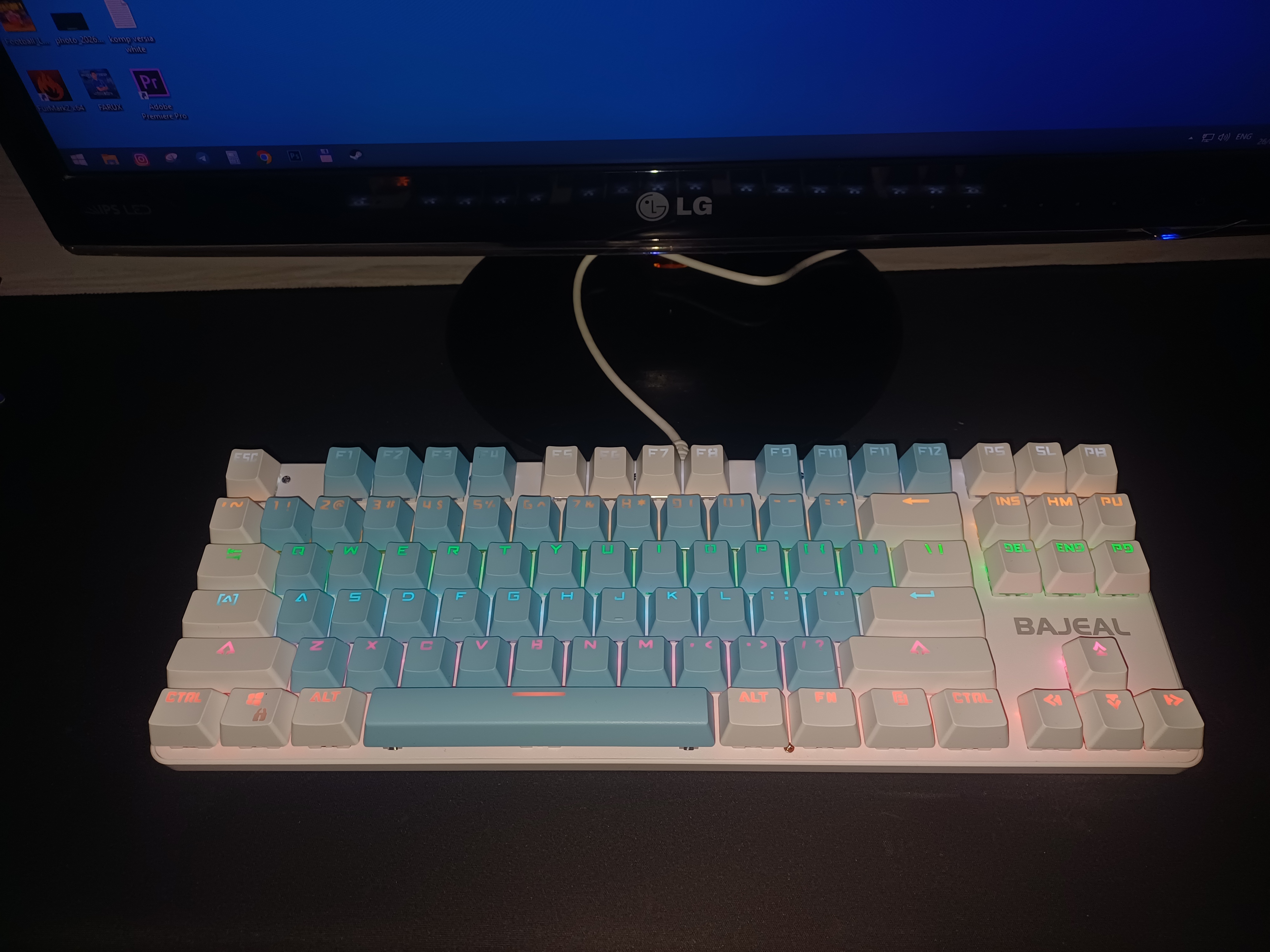 Mexanik klaviatura BAJEAL K100.blue-white, 87 tugma, RGB yoritgichli