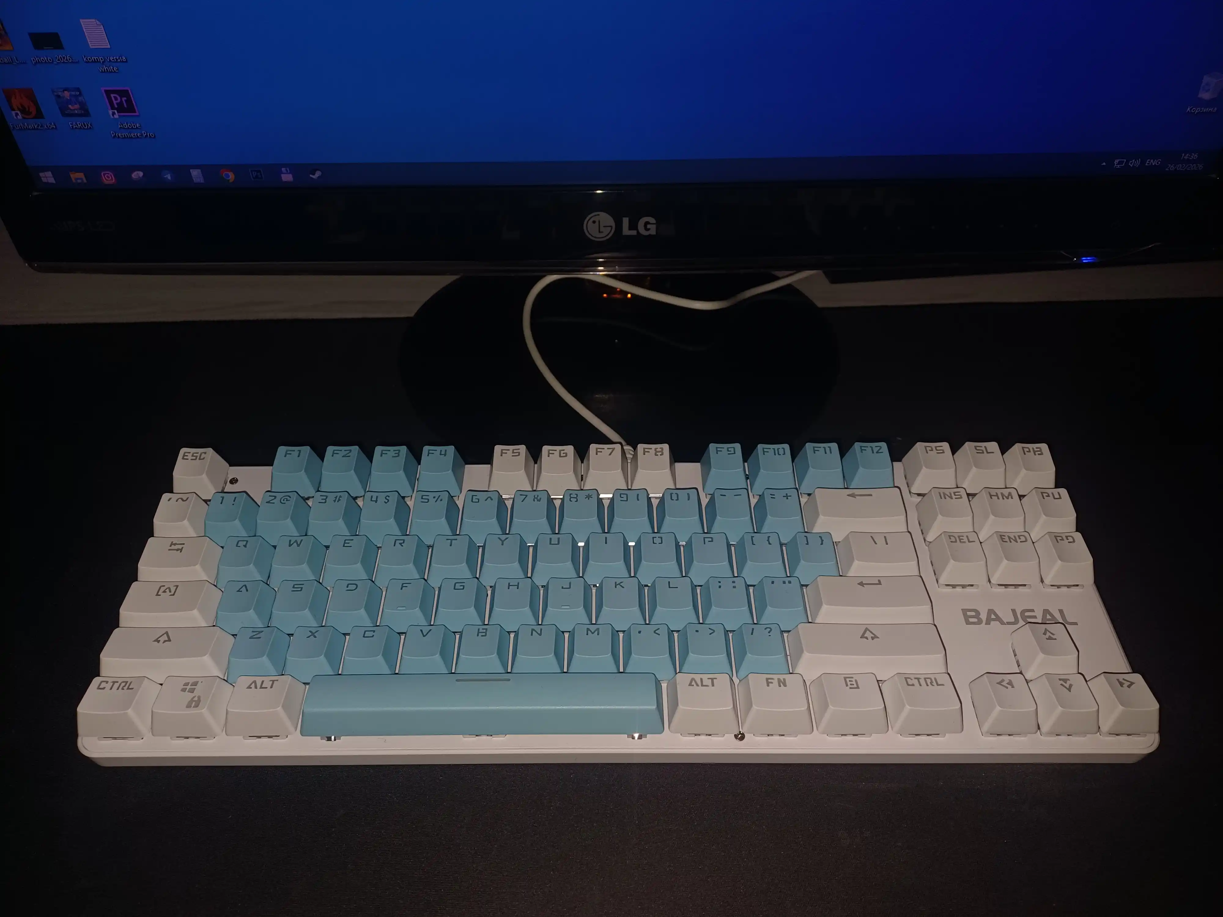 Mexanik klaviatura BAJEAL K100.blue-white, 87 tugma, RGB yoritgichli