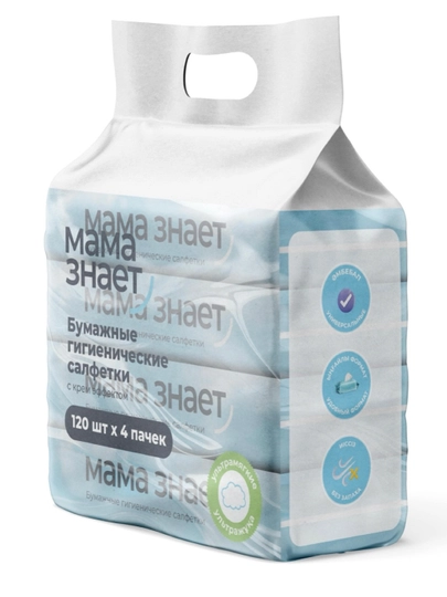 Бумажные гигиенические салфетки "Мама знает" с крем-эффектом