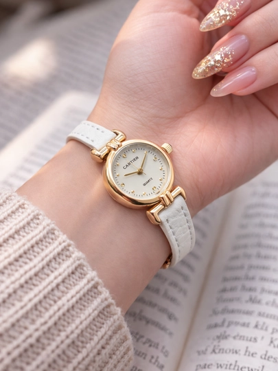 Женские наручные часы Cartier, подарок на 8 марта — DUCHE-CARTERNEJNI-БЕЛЫЙ