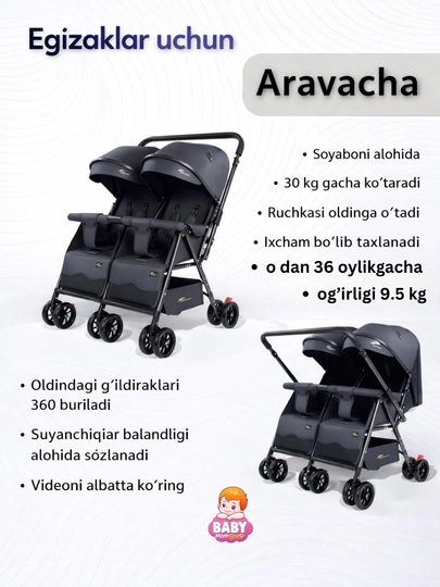 Коляска прогулочная для двойняшек — BABYMOM-EGIZAK-ТЕМНСЕР