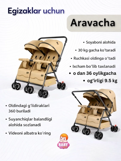 Коляска прогулочная для двойняшек — BABYMOM-EGIZAK-ХАКИ