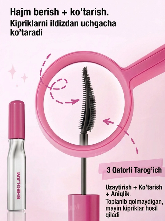 Sheglam tush, hajm va uzaytirish uchun mos, tush kipriklar uchun, kiprik o'stiruvchi