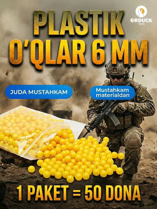 O‘yinchoq to‘pponchalar uchun plastik o‘qlar 100, 200, 500, 1000 dona, 6 mm - 