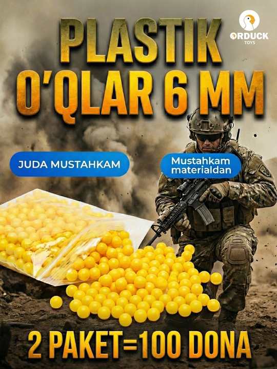 O‘yinchoq to‘pponchalar uchun plastik o‘qlar 100, 200, 500, 1000 dona, 6 mm - 