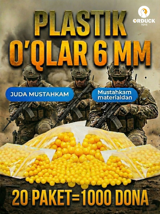 O‘yinchoq to‘pponchalar uchun plastik o‘qlar 100, 200, 500, 1000 dona, 6 mm - 