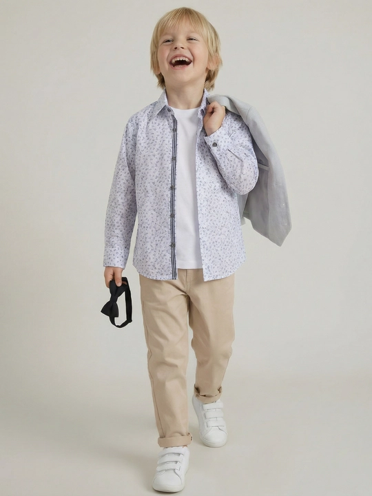 Рубашка для мальчика Slim Fit с длинным рукавом, школьная форма, 7-14 лет
