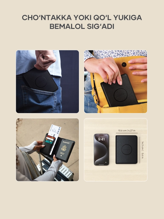 Satechi FindAll™ pasport g‘ilofi, o‘rnatilgan trekerli,charm,AirTag analogi, iPhone uchun