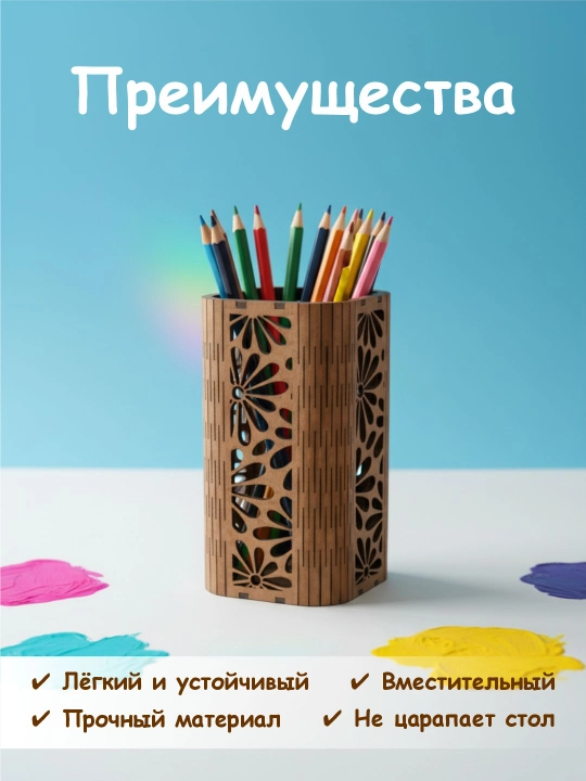 Деревянный органайзер для стола, подставка для карандашей и кистей, размер 10х15 