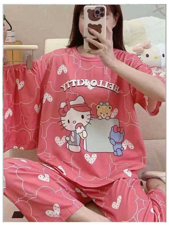Ayollar va qizlar uchun, 3 tasi 1 da pijama, shortik, ko‘ylak va shim ayollar komplekti  - 