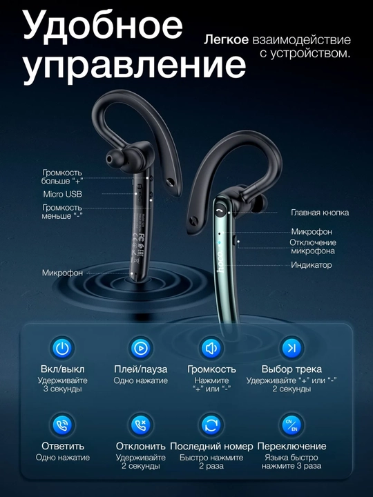 Блютуз гарнитура HOCO S19, DES60, E90 с шумоподавлением,  Bluetooth наушник