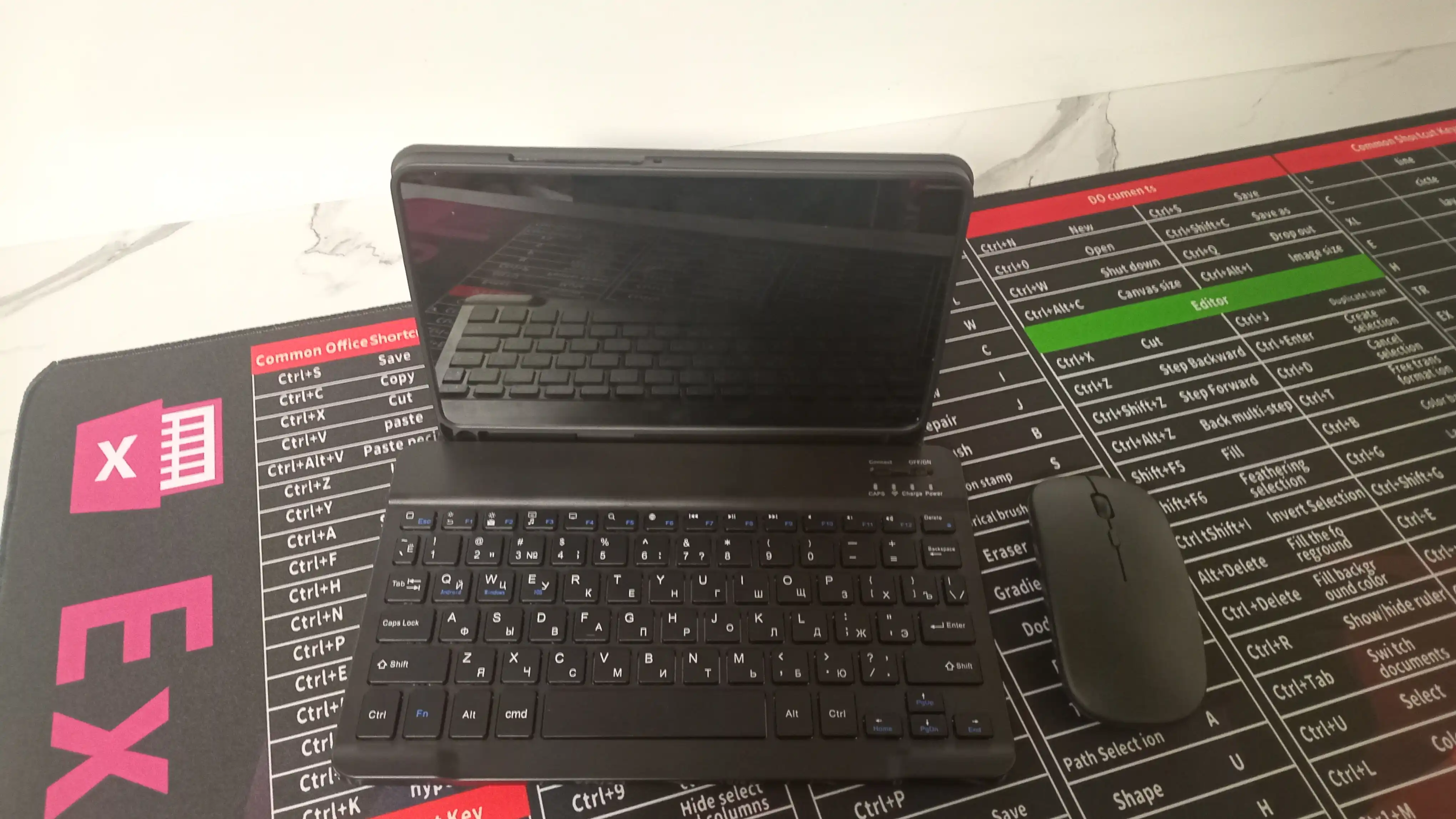 Samsung Galaxy Tab planshetlar uchun Bluetooth klaviatura + g‘ilof + sichqoncha RU+EN