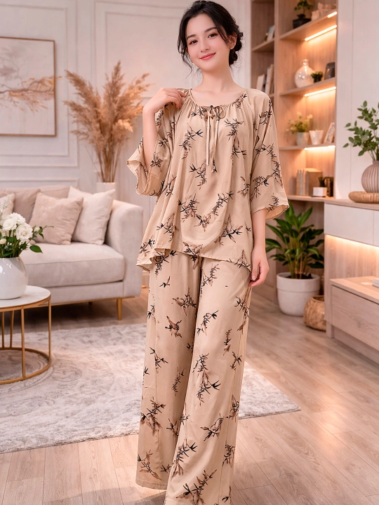 Ayollar uchun uy kiyim (pijama to‘plam) erkin fason va maksimal qulaylik asosida (dvoyka) - 
