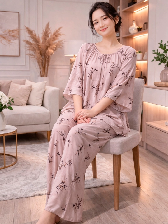 Ayollar uchun uy kiyim (pijama to‘plam) erkin fason va maksimal qulaylik asosida (dvoyka)