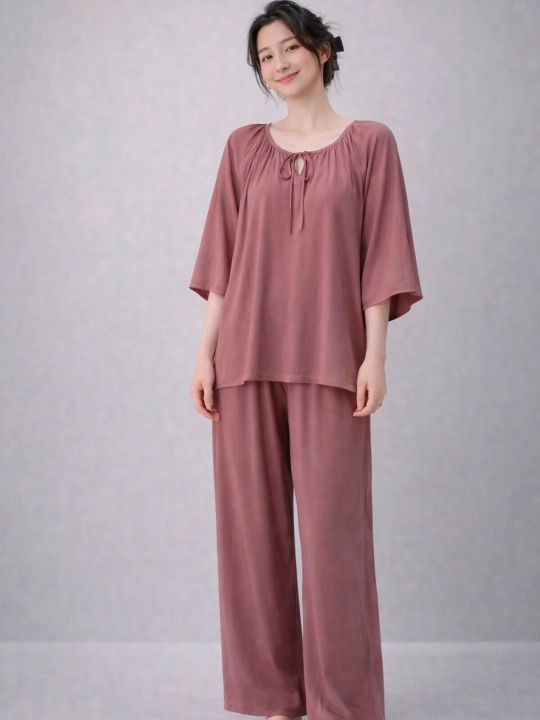 Ayollar uchun uy kiyim (pijama to‘plam) erkin fason va maksimal qulaylik asosida (dvoyka) - 