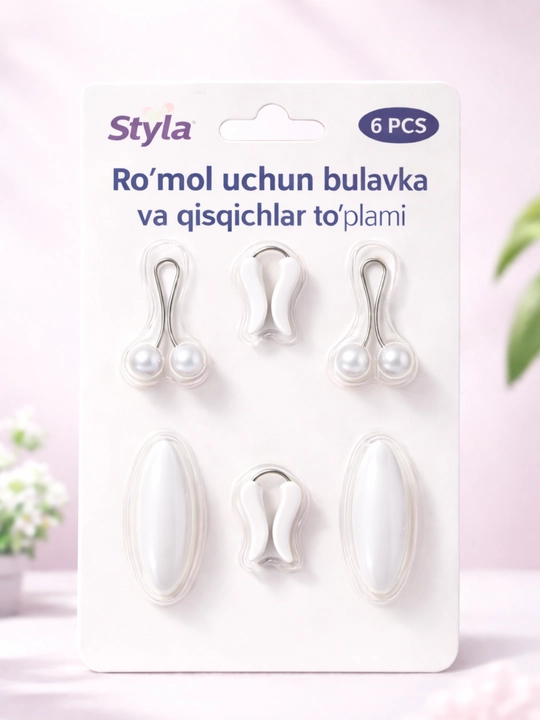 Hijob va kiyimlar uchun bezakli to‘g‘nag‘ichlar, 6 ta to‘plam - 