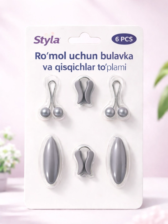 Hijob va kiyimlar uchun bezakli to‘g‘nag‘ichlar, 6 ta to‘plam - 
