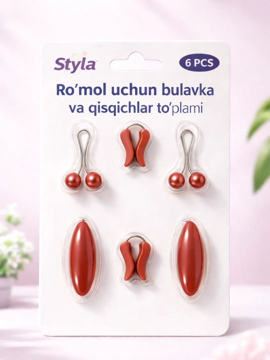 Hijob va kiyimlar uchun bezakli to‘g‘nag‘ichlar, 6 ta to‘plam - 