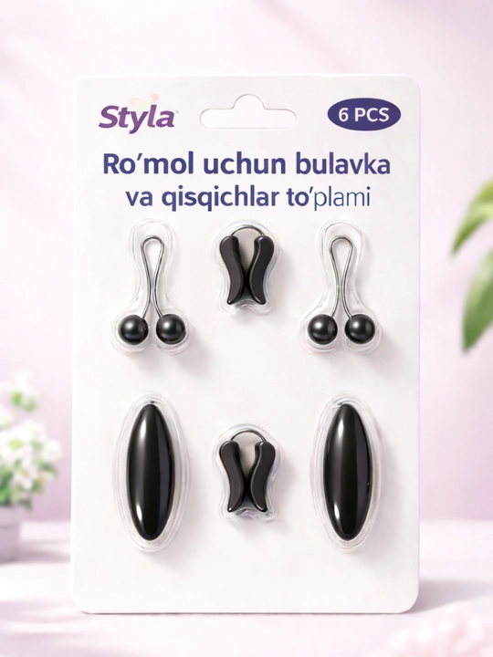 Hijob va kiyimlar uchun bezakli to‘g‘nag‘ichlar, 6 ta to‘plam - 