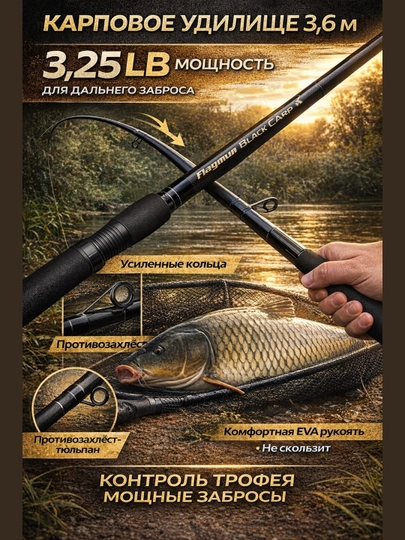 Карповое удилище 3,6 м 3.25 lb Flagman Magnum Black Carp 3 секции