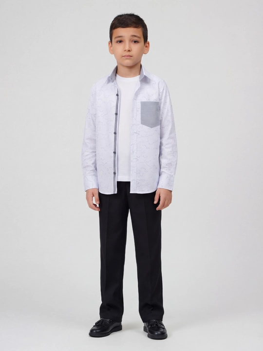 Рубашка для мальчика Slim Fit с длинным рукавом, школьная форма, 7-14 лет - 