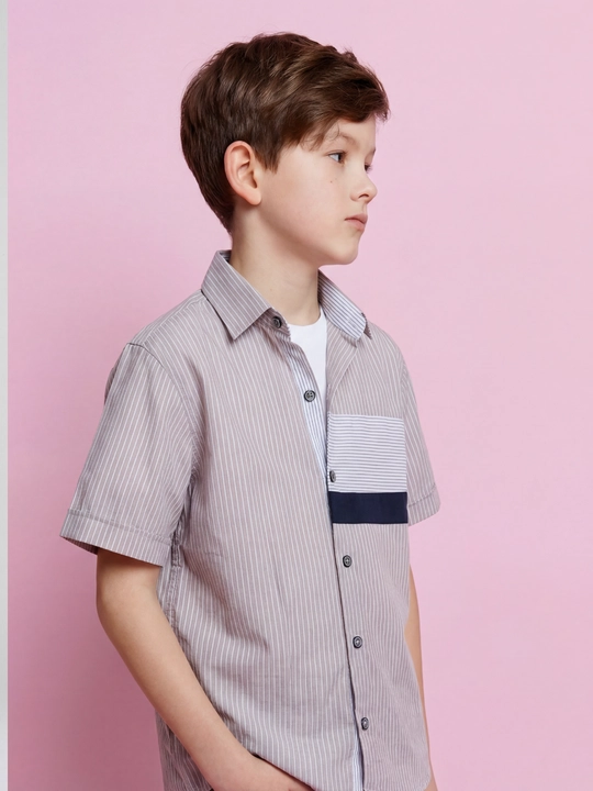 Рубашка для мальчика Slim Fit с длинным рукавом, школьная форма, 7-14 лет