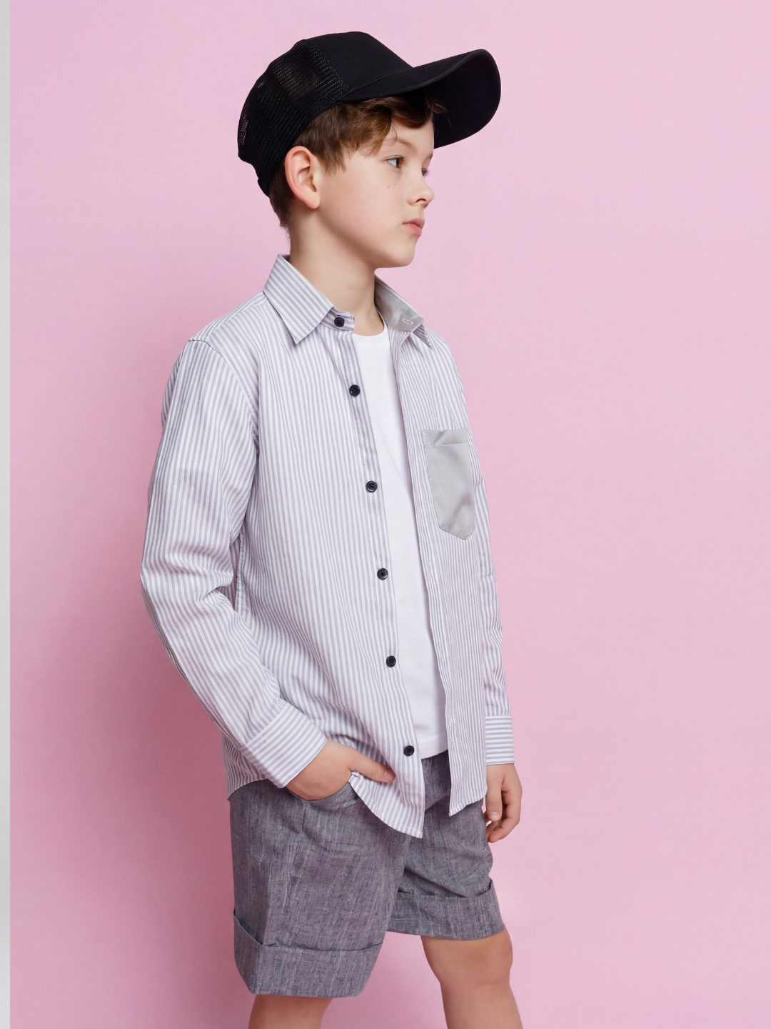 Рубашка для мальчика Slim Fit с длинным рукавом, школьная форма, 7-14 лет