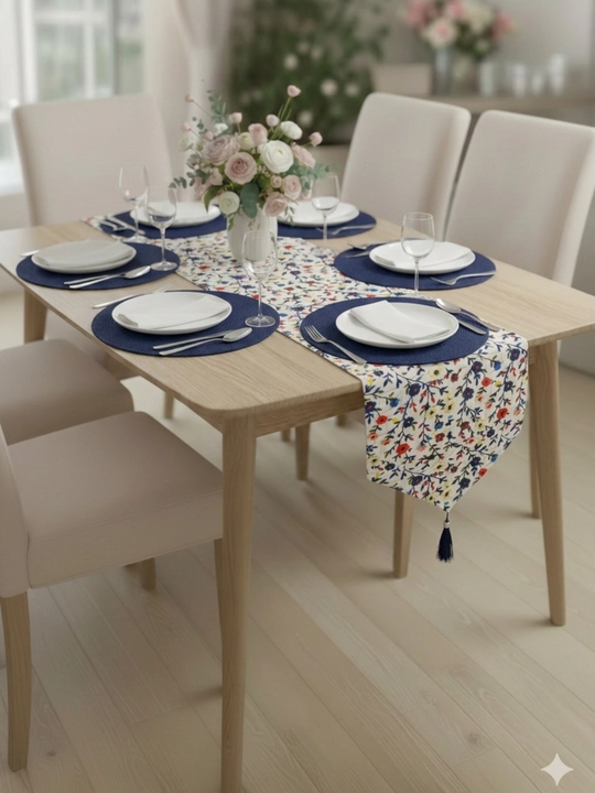 Turkiya Duck matodan Ranner 177x40 sm va tarelka uchun 31 smli bezakli va raner, dasturxon - 