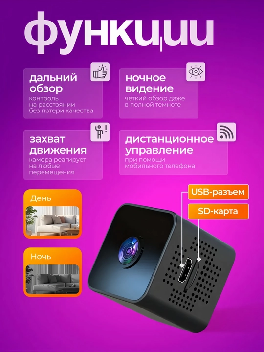 Мини камера, Wi-Fi камера, камера работает даже без Wi-Fi 