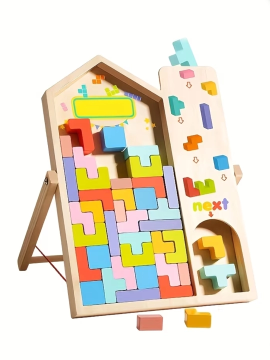 Bolalar uchun yog'ochli Tetris boshqotirmasi, rivojlantiruvchi o'yinchoq