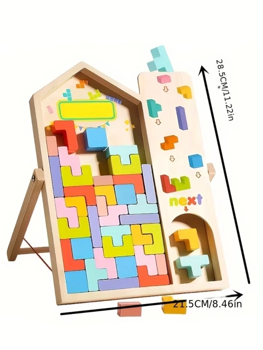 Bolalar uchun yog'ochli Tetris boshqotirmasi, rivojlantiruvchi o'yinchoq
