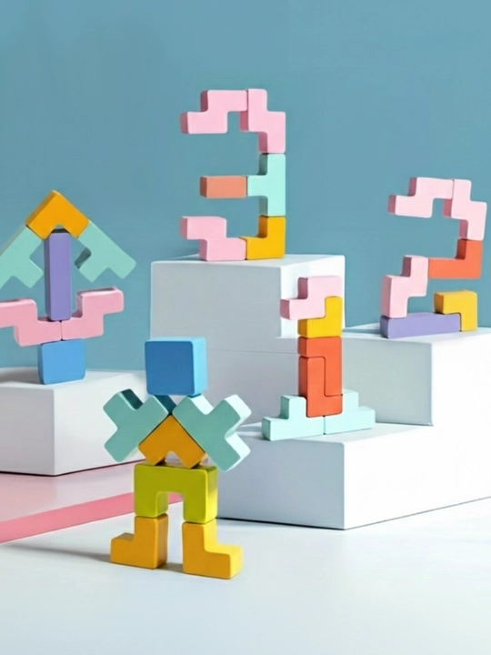 Bolalar uchun yog'ochli Tetris boshqotirmasi, rivojlantiruvchi o'yinchoq