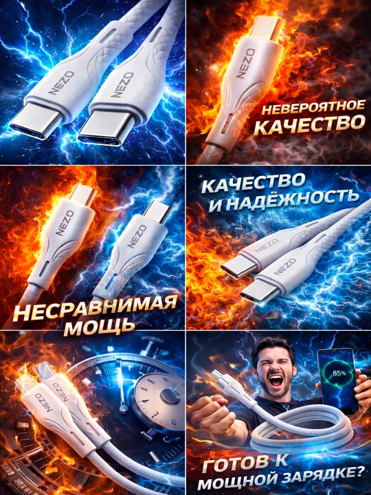 Zaryadlash kabeli IPhone va Android uchun, Type-c kabeli, 60 W