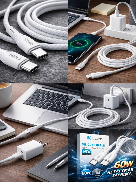 Zaryadlash kabeli IPhone va Android uchun, Type-c kabeli, 60 W