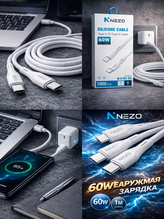 Zaryadlash kabeli IPhone va Android uchun, Type-c kabeli, 60 W