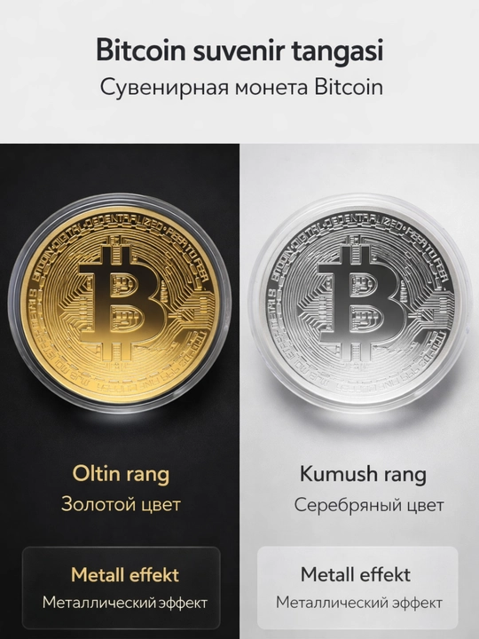 Bitcoin suvenir tangasi plastik idishda