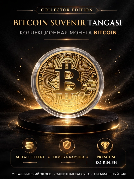 Bitcoin suvenir tangasi plastik idishda