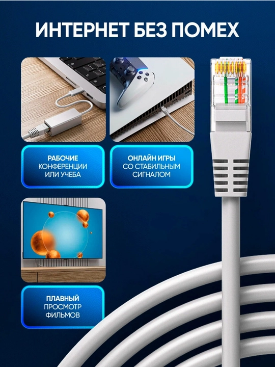 Кабель сетевой LAN Патч-корд UTP Cat6 (1.5м, 3м, 5м, 10м, 15м, 20м, 30м, 50м, 100 метр