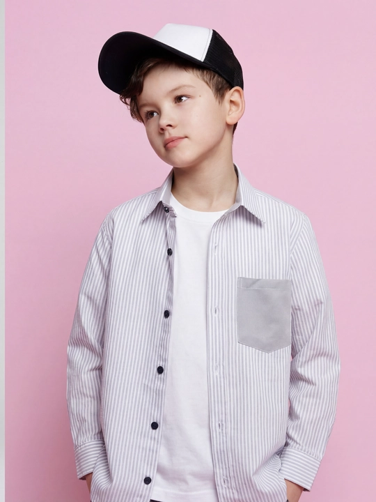 Рубашка для мальчика Slim Fit с длинным рукавом, школьная форма, 7-14 лет - 
