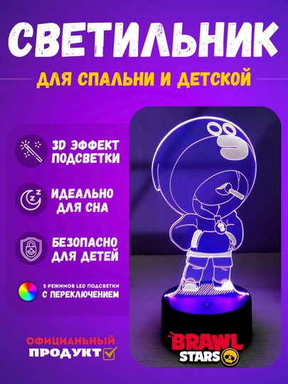 3D светильник Brawl Stars с персонажами (LED ночник) — TOMERO-SVETILNIKBS-ФИОЛЕТ-EDGAR