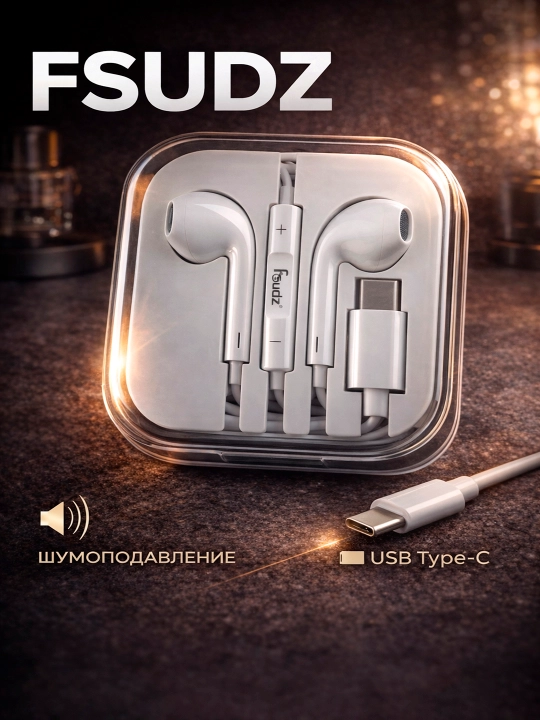USB Type-C quloqchin FSUDZ, mikrofonli, kuchli stereo ovoz, oq - 