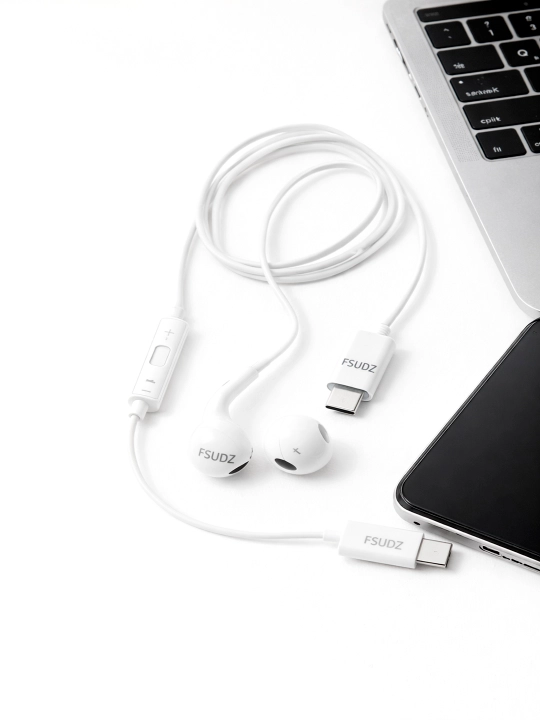 Наушники FSUDZ USB Type-C, стерео звук, с микрофоном, белые
