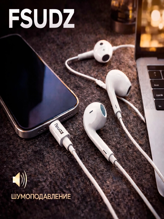 Наушники FSUDZ USB Type-C, стерео звук, с микрофоном, белые