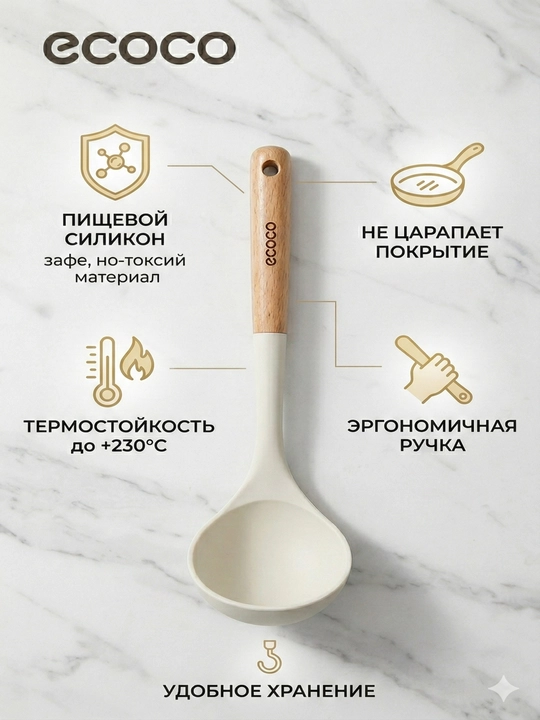 Ecoco oshxona anjomlari to'plami: kaptgir, cho'mich, guruch qoshig'i, silikonli