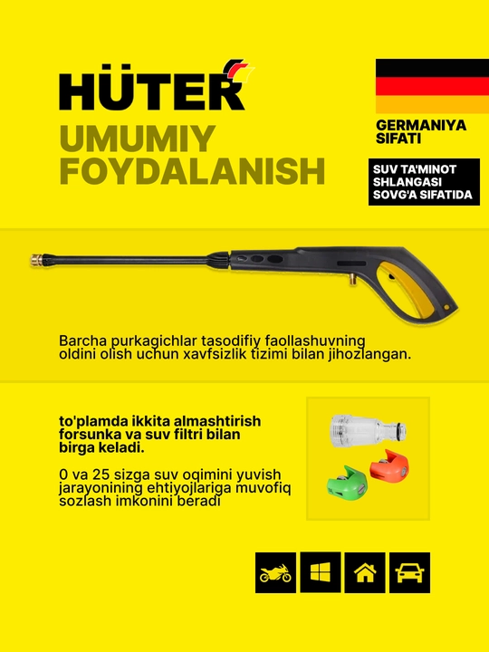 Yuqori bosimli yuvish mashinasi HUTER W195-QL art. 70/8/14