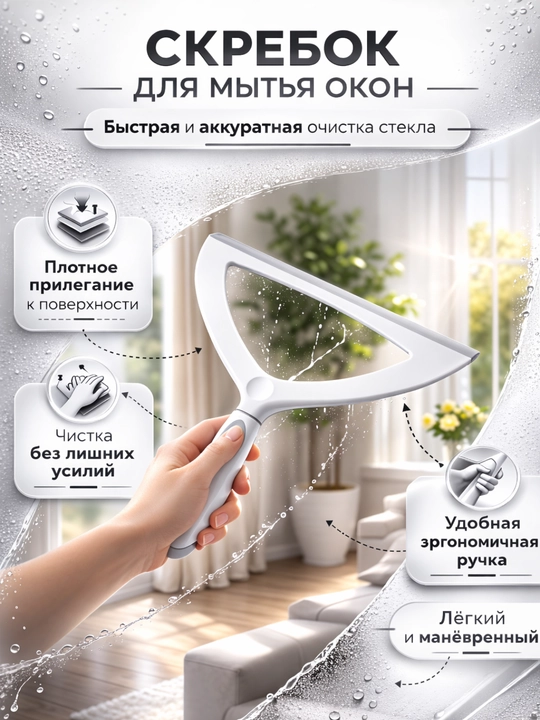 Derazalarni yuvish uchun ergonomik tutqichli qirg‘ich - 
